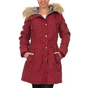 2/$40 1 MADISON 1 Madison Expedition Women's Faux Fur Hooded Parka Jacket Red